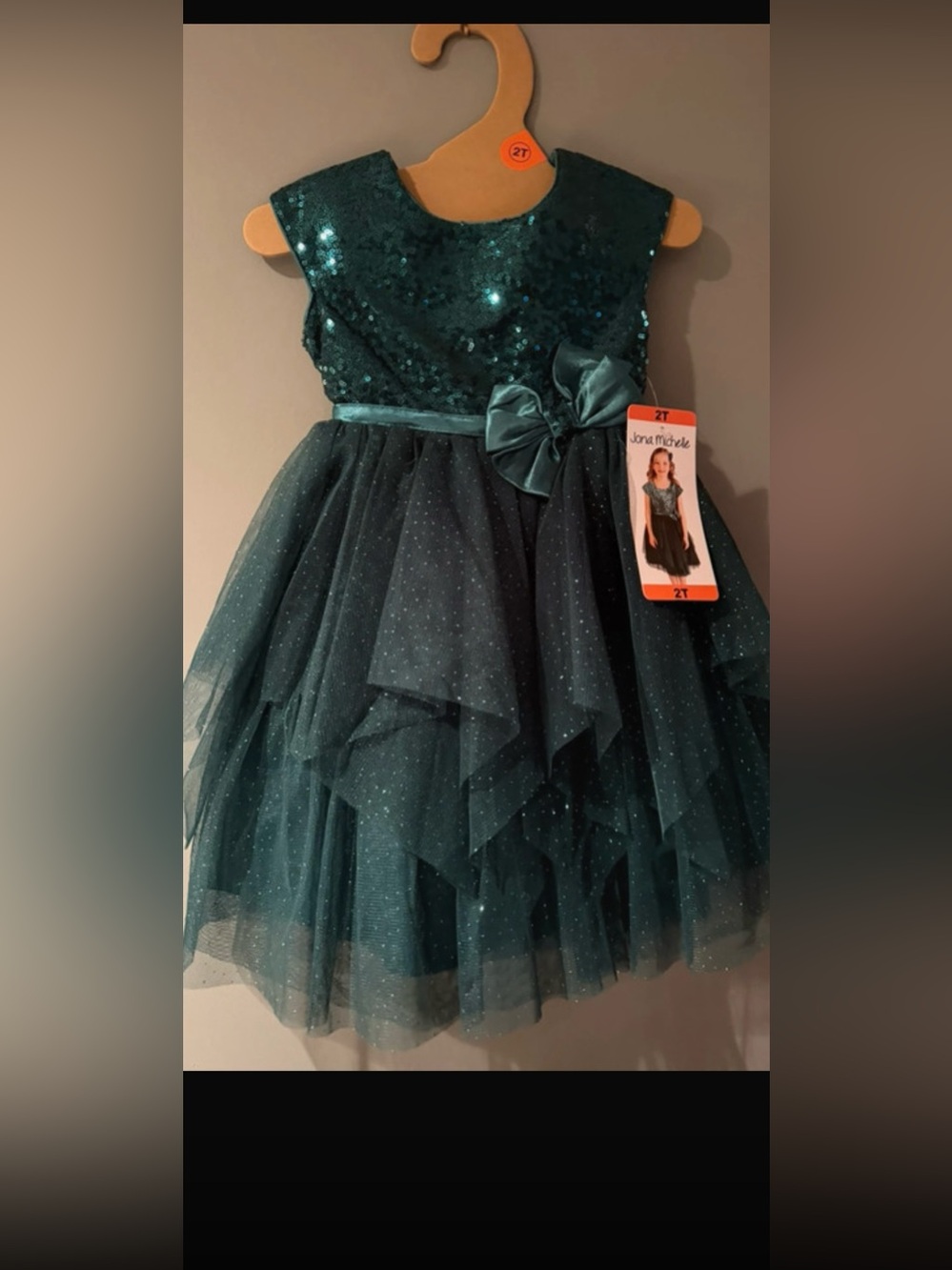 Jona Michelle Teal Sequin & Tulle Bow Party Dress